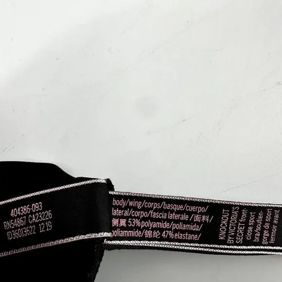 Victoria's Secret Knockout Front-Close Sports Bra Zip Up Padded Black 34C - Picture 5 of 9